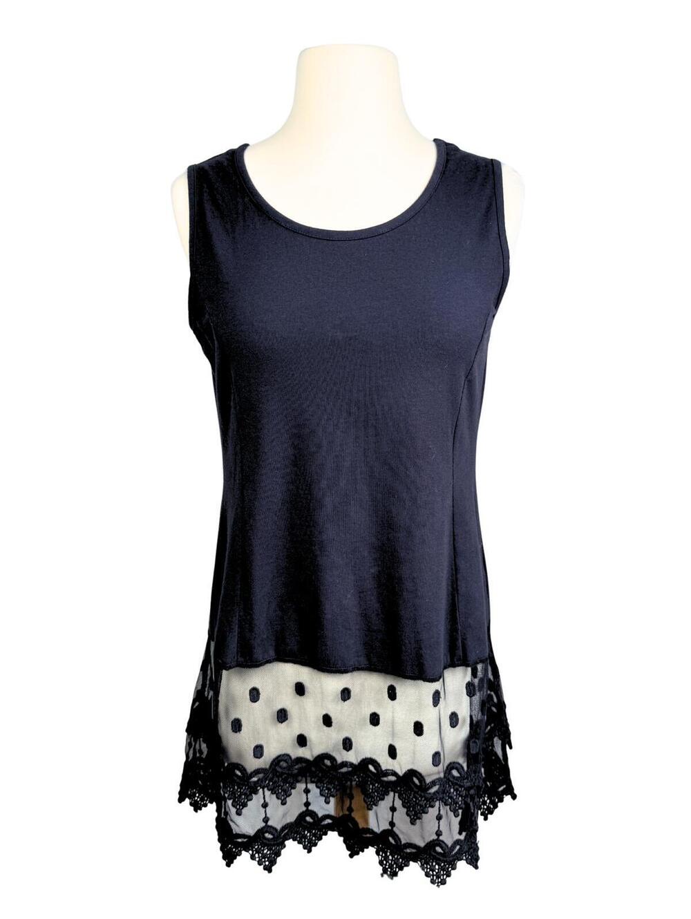 Kathleen Kirkwood Black Lace Hem Tank Top Coquette Balletcore Size Small